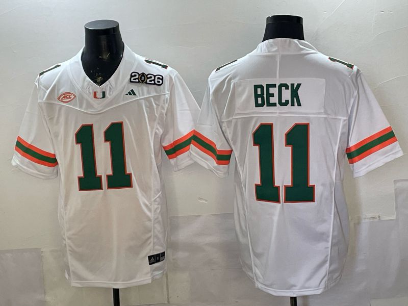 Men 2026 Miami Hurricanes #11 Beck White 3th generations Limited NCAA Jersey 0019
